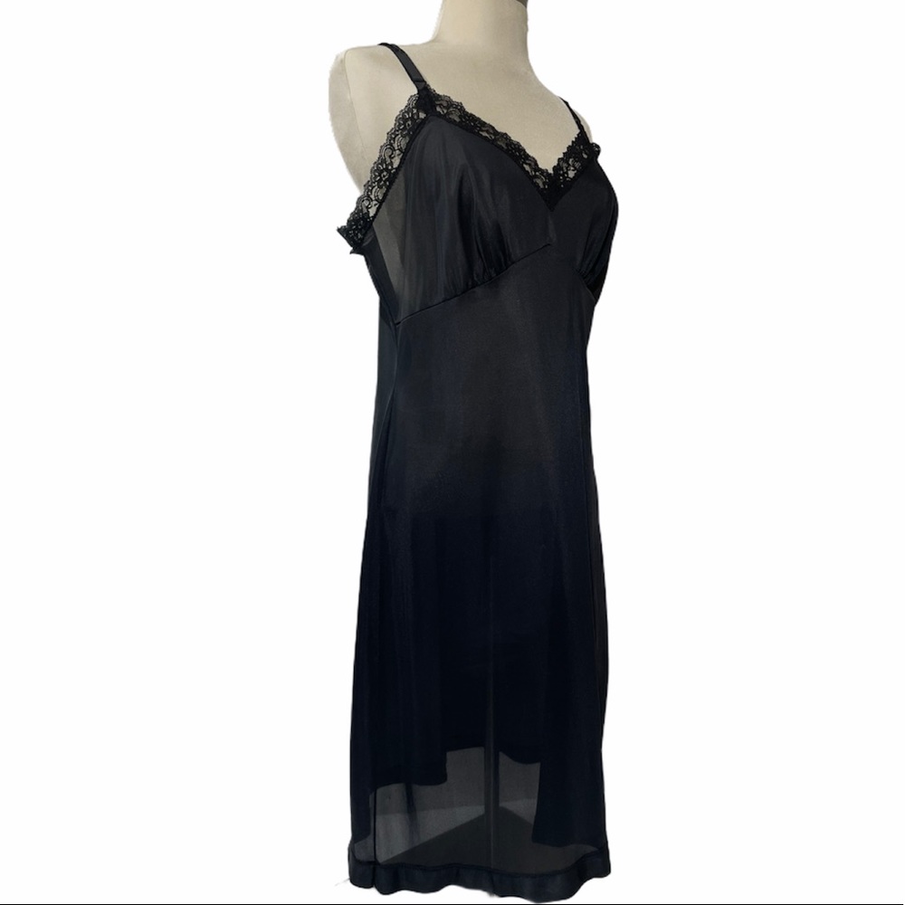 Vintage Slip Dress Full Slip Lace Lingerie Romantic Sexy Pin Up Black Med Large - Picture 3 of 12